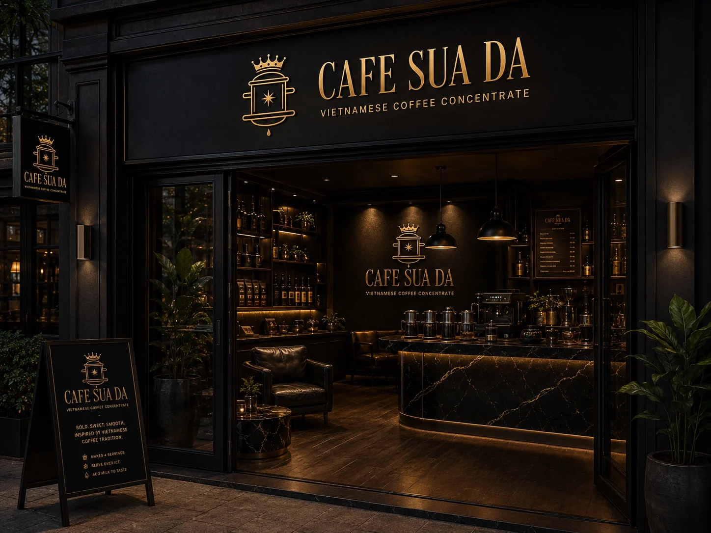 Premium CAFE SUA DA storefront and interior concept